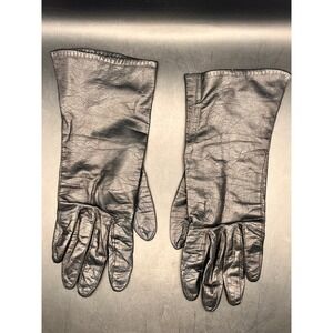 Vtg. Real Kid Womens Black Leather Gloves 100% Silk Lined Dress Gloves Size‎ 6.5